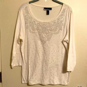 Karen Scott Metallic Studded Detail Long Sleeve Top 100% Cotton Casual Basic L